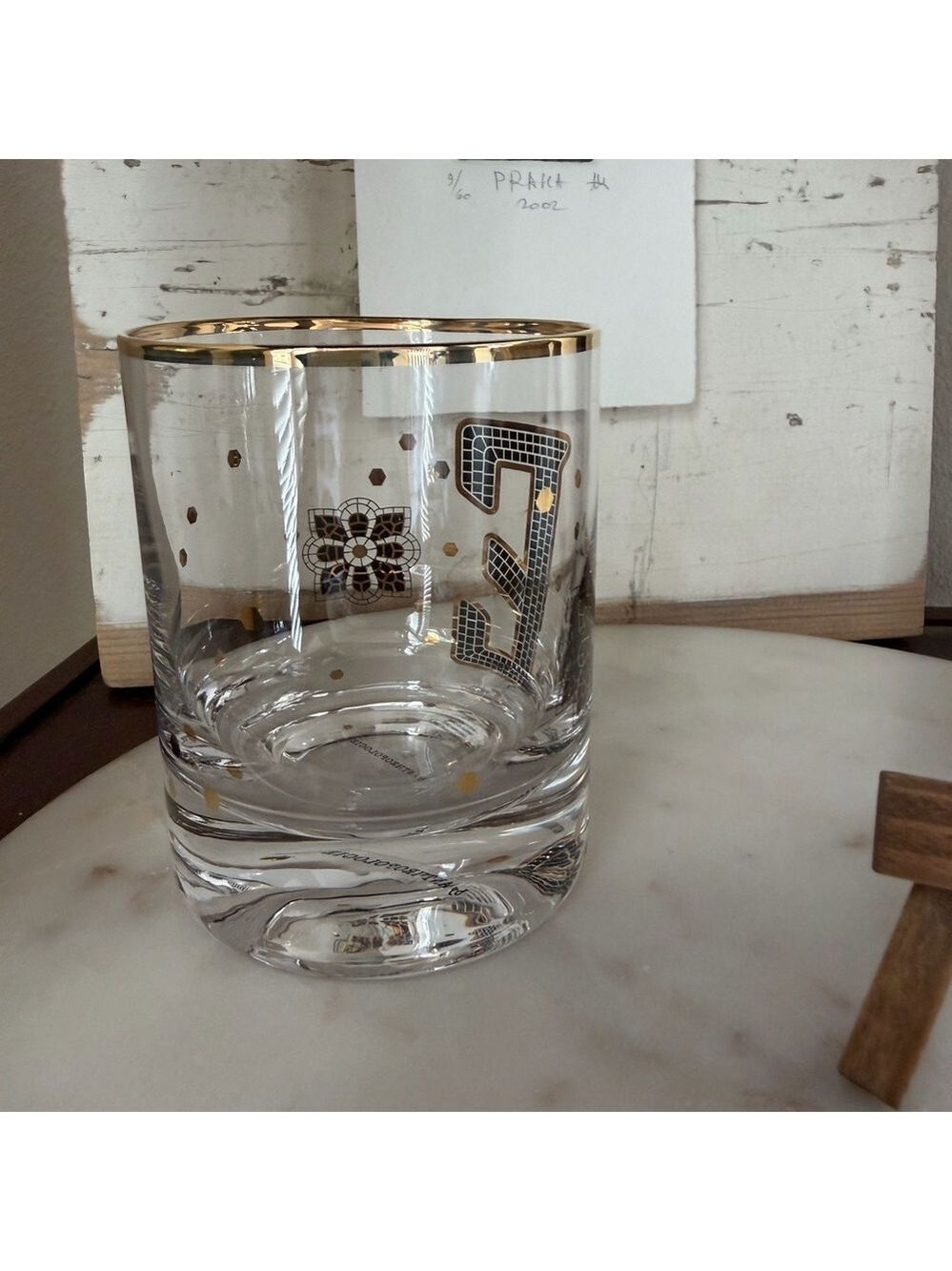 By Anthropologie Bistro Monogram E Tumbler 24K Gold Rim/Decals Old Fashioned - Picture 3 of 6